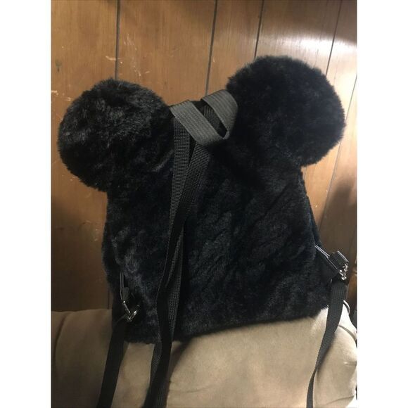 Disney Mickey Mouse Soft Fuzzy Faux Fur with Ears Mini Backpack NWT Disney Bioworld Mickey Mouse Backpack Purse Soft Fuzzy Faux  main image 2